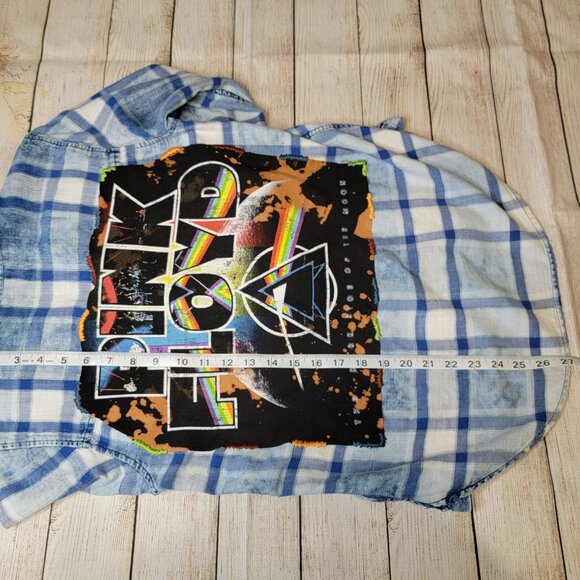 Upcycled Pink Floyd Band Tee Plaid Shirt, size medium - Picture 3 of 7